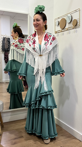 TRAJE FLAMENCA TRIANA VERDE JABONOSO